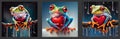Set of isolated dripping frogs with hearts. AI generative Royalty Free Stock Photo