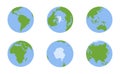 Set of Isolated Earth Globe Icon With Flat Rounded Cartoon Style