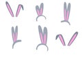 Set of isolated Easter bunny ears on a white background. Pink and gray mask with a rabbit ear. Spring seasonal cute clipart. Royalty Free Stock Photo