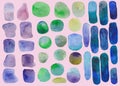 Set of isolated elements for design. Watercolor stones. Various figures of a rectangular, round and oval pattern