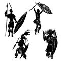 Set of isolated elements ink Zulu warriors illustration Royalty Free Stock Photo