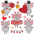 Set of isolated elephant in love part 1