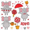 Set of isolated elephant in love part 2