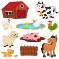 Set of isolated farm animals