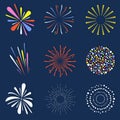 Set of isolated fireworks. Brightly, colorful and monochrome celebration firework balls