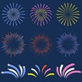 Set of isolated fireworks. Brightly, colorful and monochrome celebration firework balls