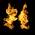 Set of isolated flames on a black background Royalty Free Stock Photo