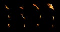 Set of isolated flames on a black background