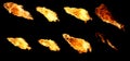 Set of isolated flames on a black background