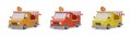 Set of isolated food trucks of different colors. Illustrations for catering, street food business