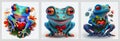 Set of isolated frogs with hearts. AI generative Royalty Free Stock Photo