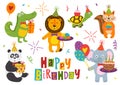 Set of isolated funny animals for Happy Birthday design part 2