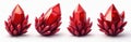 Set of isolated gem ruby crystals. Red stone mineral, ruby illustration. Shiny gemstone diamond object isolated on white Royalty Free Stock Photo