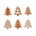 Set of isolated gingerbread cookies in the shape of a christmas tree