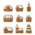 Set of isolated gingerbread houses and churches. christmas gingerbread cookies