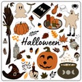 set of isolated halloween elements - vector illustration, eps . Doodle potion and wiccan symbols, pumpkin and skull , mushrooms