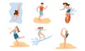 Boys and girls doing summer and water activities vector illustration Royalty Free Stock Photo
