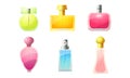 Set of colorful jars of perfume spray vector illustration