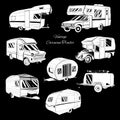 Set isolated Hand Drawn, doodle Camper trailer, car Recreation Royalty Free Stock Photo