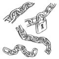 Set of isolated hand drawn icons of broken metal