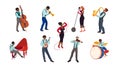 Set of jazz musicians and singers on stage vector illustration Royalty Free Stock Photo