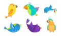 Set of small colorful tropical birds and parrots vector illustration Royalty Free Stock Photo