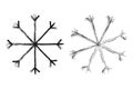 Set of 2 isolated hand drawn snowflakes. Design element for Christmas, winter and New Year greetings Royalty Free Stock Photo