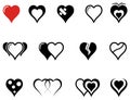 Set of hearts icons with red heart