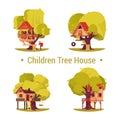 Set of isolated houses for children on trees. Royalty Free Stock Photo