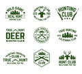 Set of isolated hunting emblems with deer and guns