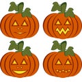 A set of isolated icons of dark orange pumpkins