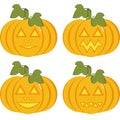 A set of isolated icons of yellow pumpkins