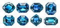 set of isolated illustrations blue gem crystals. Generative AI