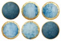 set of isolated illustrations of blue and gold colored circle banner sticker. Created with Generative AI