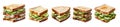 set of isolated illustrations of different sandwich. Generative AI