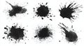 Set of isolated illustrations featuring explosions of black grainy textures over white backgrounds showcasing dust Royalty Free Stock Photo