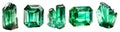 set of isolated illustrations green gem crystals. Created with Generative AI