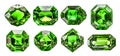 set of isolated illustrations green gem crystals. Generative AI