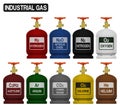 Set of isolated industrial gas cylinder on transparent background.Color of the cylinder refer to industrial standard gas cylinder