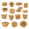 Set of isolated isometric 3d carton boxes. Royalty Free Stock Photo