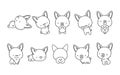 Set of Isolated Kawaii Welsh Corgi Dog Coloring Page. Cute Vector Kawaii Dog Outline. Collection of Cute Vector Baby