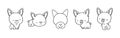 Set of Isolated Kawaii Welsh Corgi Dog Coloring Page. Cute Vector Kawaii Dog Outline.