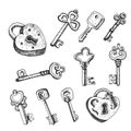 Set of isolated keys in sketch style Royalty Free Stock Photo