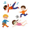 Set of isolated kids with active actions