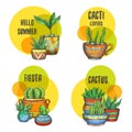 Set of isolated labels of cactus, succulent plants