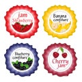 Set of isolated labels for jam and confiture from berries and fr