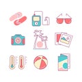 Set of Isolated Modern Minimalistic Simple Beach Thin Line Color Icons.