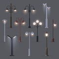 Set of isolated modern street light, old, lantern Royalty Free Stock Photo