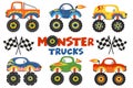 Set of isolated monster trucks