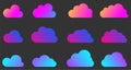 Set of isolated multicolored gradient clouds